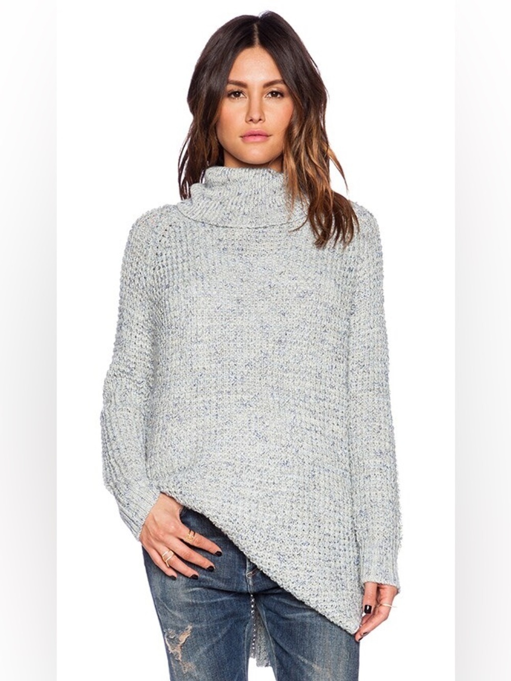Free People Dylan Tweedy Neck Pullover in Ice Blue Combo